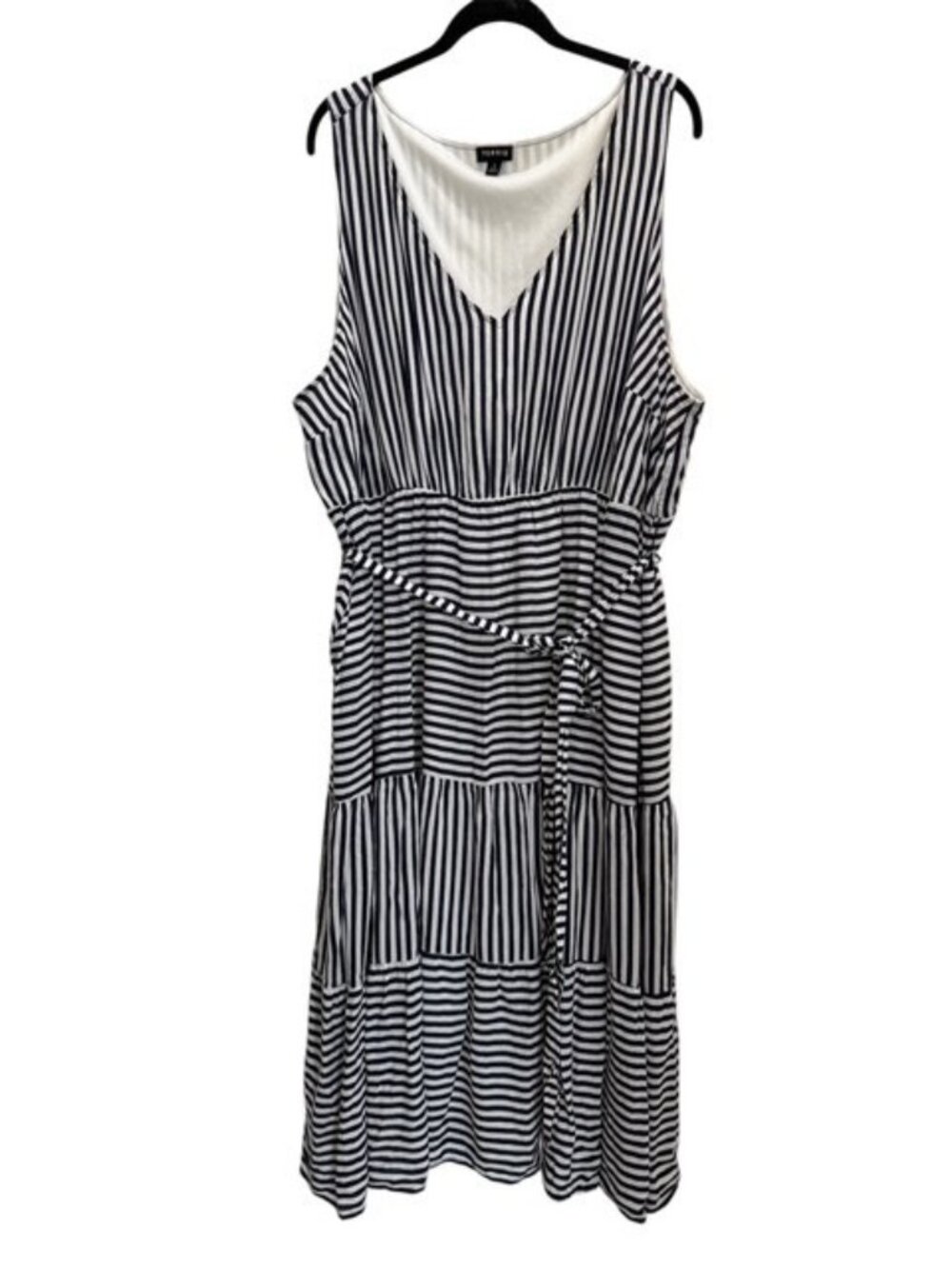Torrid Navy White Striped Tie Tiered Midi Dress 3 Plus Size 3X Sleeveless V Neck